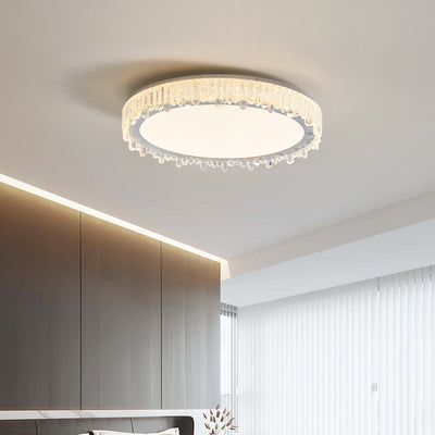 Moderna lámpara de techo LED de lujo redonda en forma de carámbano de hierro y acrílico para dormitorio 