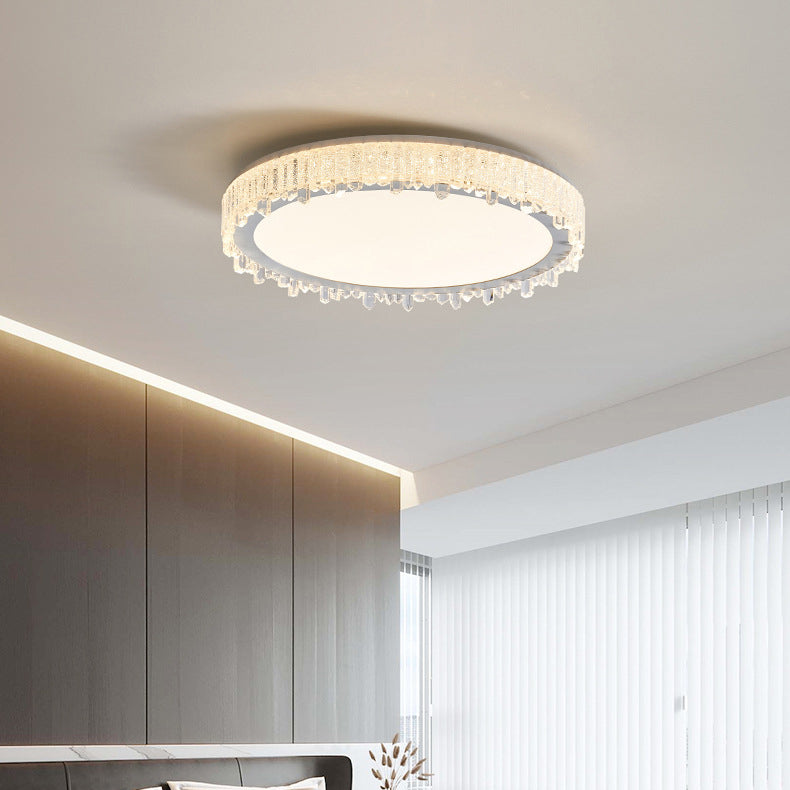 Moderna lámpara de techo LED de lujo redonda en forma de carámbano de hierro y acrílico para dormitorio 