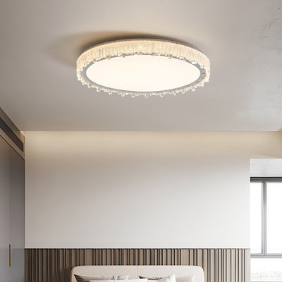 Moderna lámpara de techo LED de lujo redonda en forma de carámbano de hierro y acrílico para dormitorio 