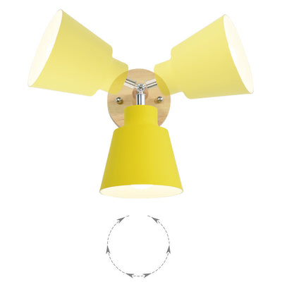 Modern Minimalist Round Cylinder Horn Shape Iron Shade Wood 1-Light Wall Sconce Lamp For Bedroom