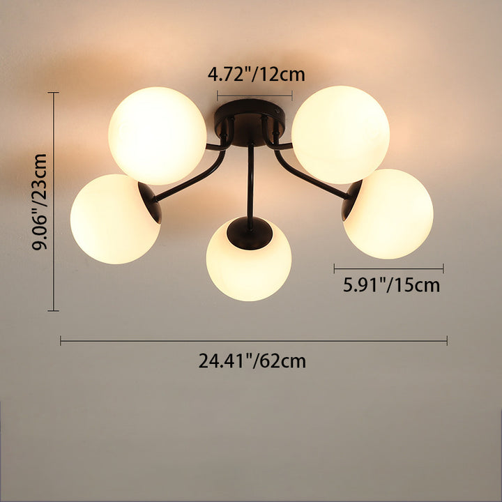 Moderne minimalistische gebogene Stange Globus Eisen Glas 3/5 Licht Semi-Flush Mount Deckenleuchte für Wohnzimmer 
