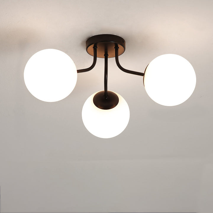 Moderne minimalistische gebogene Stange Globus Eisen Glas 3/5 Licht Semi-Flush Mount Deckenleuchte für Wohnzimmer 