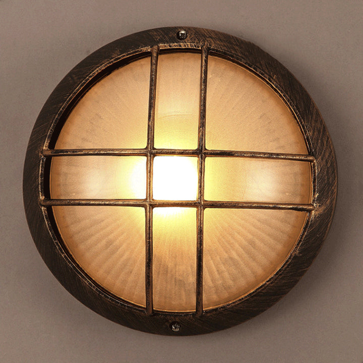 Contemporary Industrial Round Octagonal Iron Frame Glass Shade 1-Light Flush Mount Ceiling Light For Living Room