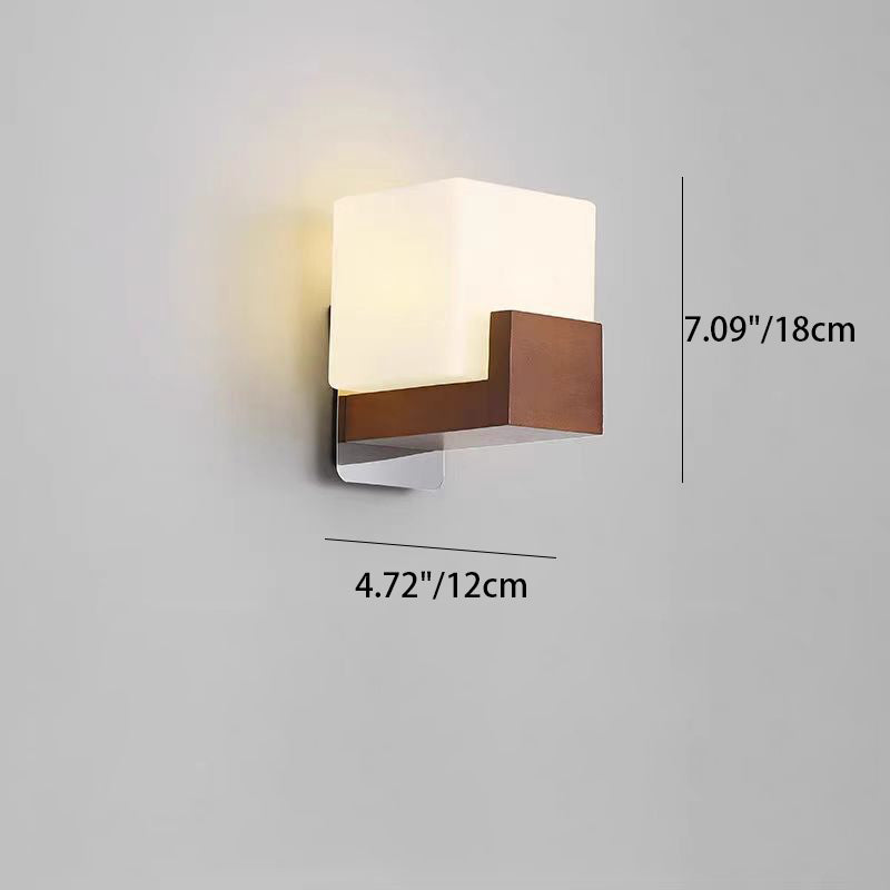 Traditionelle chinesische quadratische rechteckige Holz-Glas 1-Licht Wandleuchte für Schlafzimmer 