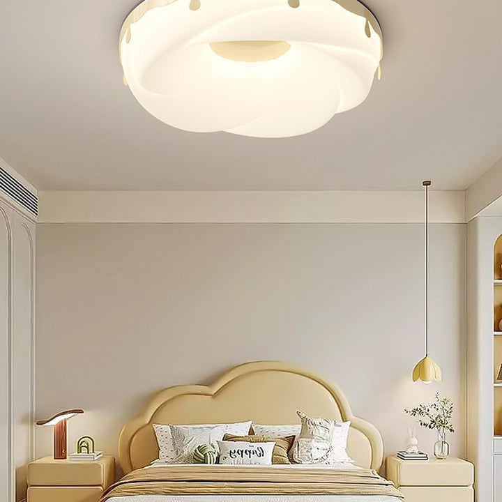 Plafonnier LED avec cadre en matériel rond en forme de beignet pour enfants créatifs contemporains, avec abat-jour en plastique, pour chambre à coucher 