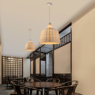 Forme de verre à vin chinois traditionnel en bambou 1-lumière suspension pour salon 