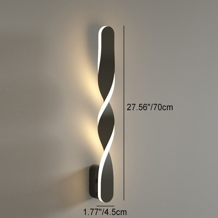 Moderne minimalistische Spiral-Twist-Wandleuchte aus langem Eisen und Aluminium mit LED für das Schlafzimmer 