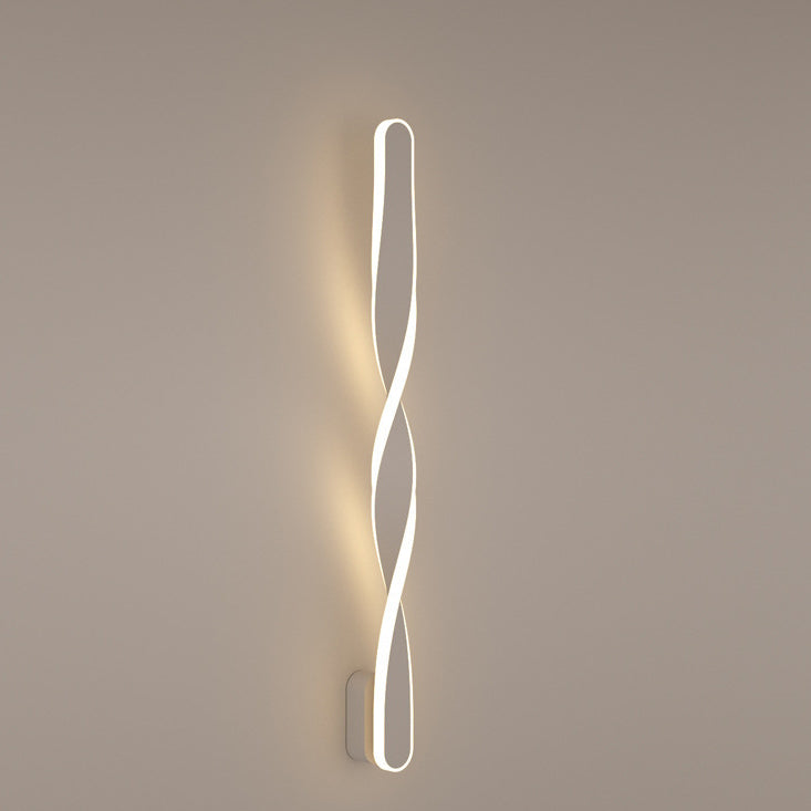 Moderne minimalistische Spiral-Twist-Wandleuchte aus langem Eisen und Aluminium mit LED für das Schlafzimmer 