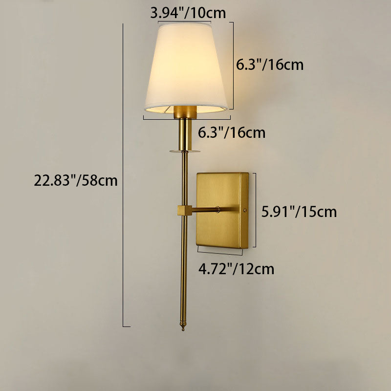 Modern Minimalist Round Cylinder Trapezoid Fabric Shade Square Iron Base 1-Light Wall Sconce Lamp For Living Room