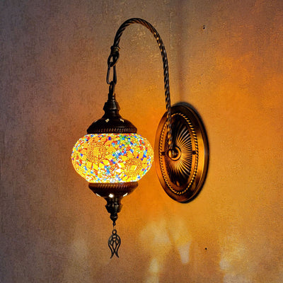 Lámpara de Aplique de Pared de Vidrio Manchado de Hierro Ovalado de Poste Curvado Tradicional Tiffany de 1 Luz para Sala de Estar 