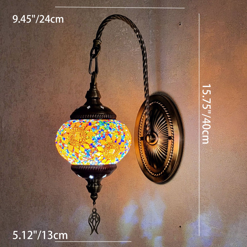 Lámpara de Aplique de Pared de Vidrio Manchado de Hierro Ovalado de Poste Curvado Tradicional Tiffany de 1 Luz para Sala de Estar 