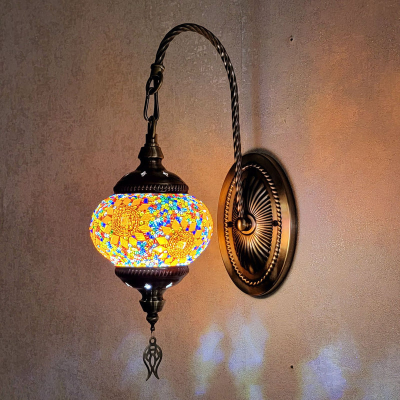 Lámpara de Aplique de Pared de Vidrio Manchado de Hierro Ovalado de Poste Curvado Tradicional Tiffany de 1 Luz para Sala de Estar 