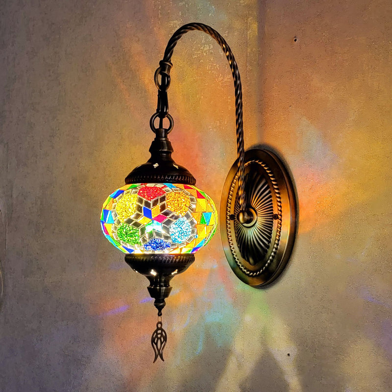 Lámpara de Aplique de Pared de Vidrio Manchado de Hierro Ovalado de Poste Curvado Tradicional Tiffany de 1 Luz para Sala de Estar 