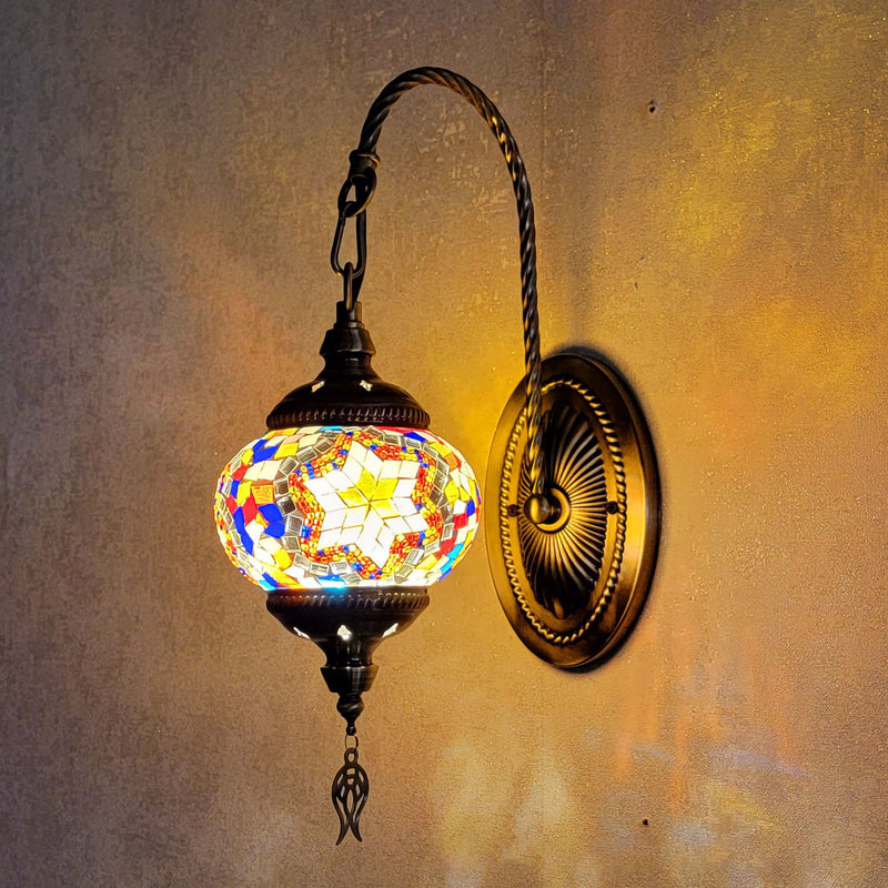 Lámpara de Aplique de Pared de Vidrio Manchado de Hierro Ovalado de Poste Curvado Tradicional Tiffany de 1 Luz para Sala de Estar 