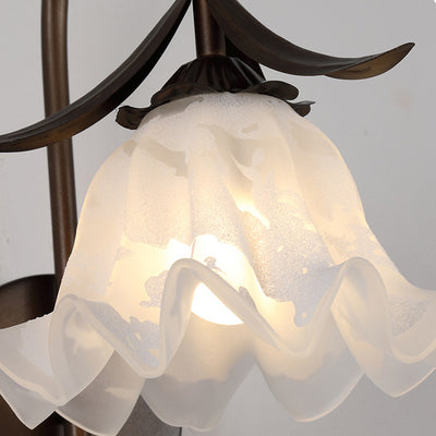 Modern Minimalist Curved Pole Bellflower Iron Frame Glass Shade 1-Light Wall Sconce Lamp For Living Room