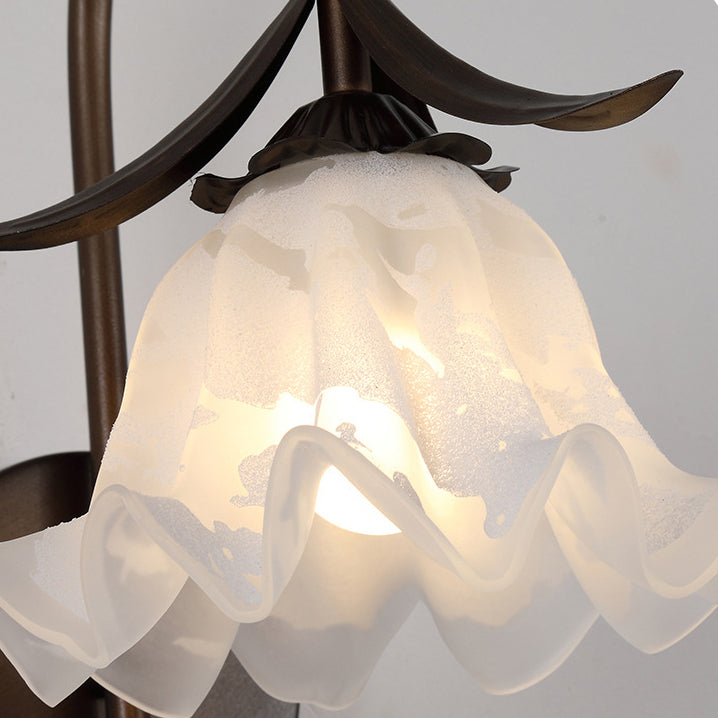 Modern Minimalist Curved Pole Bellflower Iron Frame Glass Shade 1-Light Wall Sconce Lamp For Living Room