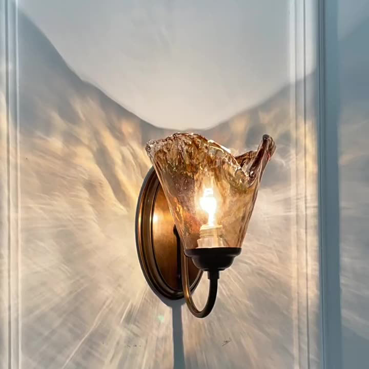 Traditional Vintage Cup Shape Full Brass Frame Glass Shade 1-Light Wall Sconce Lamp For Living Room
