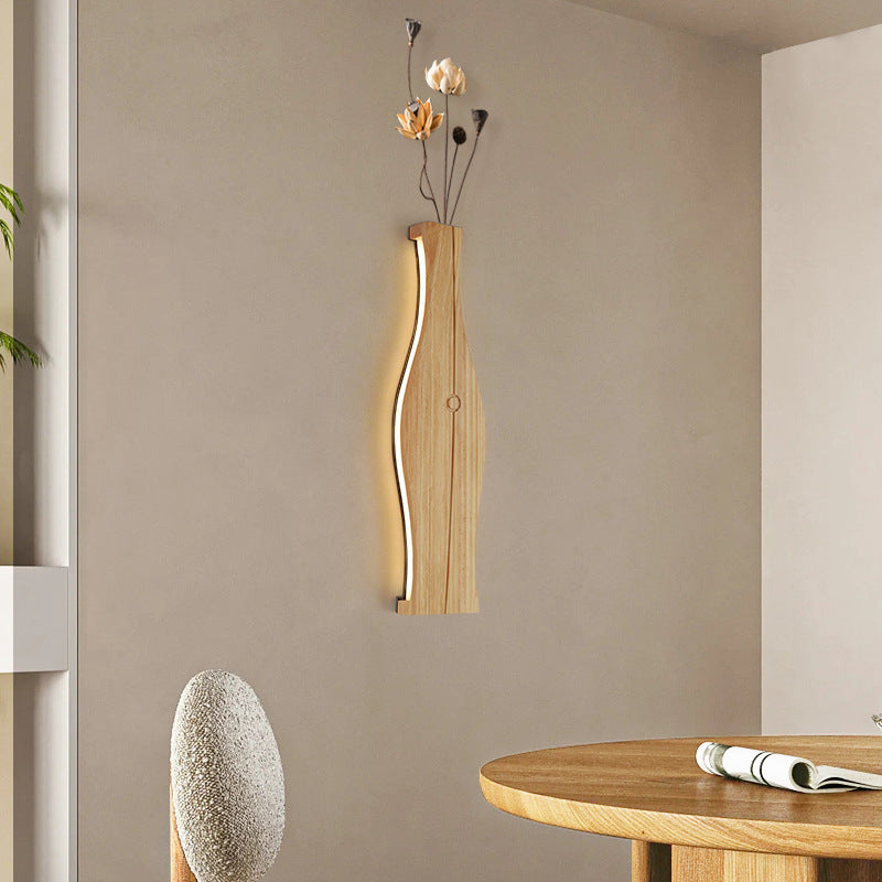 Applique murale à LED en forme de vase japonais traditionnel en bois, aluminium et silicone pour salon 
