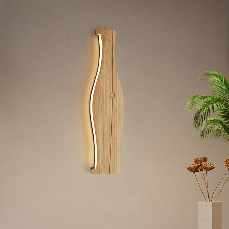 Applique murale à LED en forme de vase japonais traditionnel en bois, aluminium et silicone pour salon 