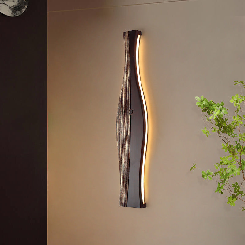Applique murale à LED en forme de vase japonais traditionnel en bois, aluminium et silicone pour salon 