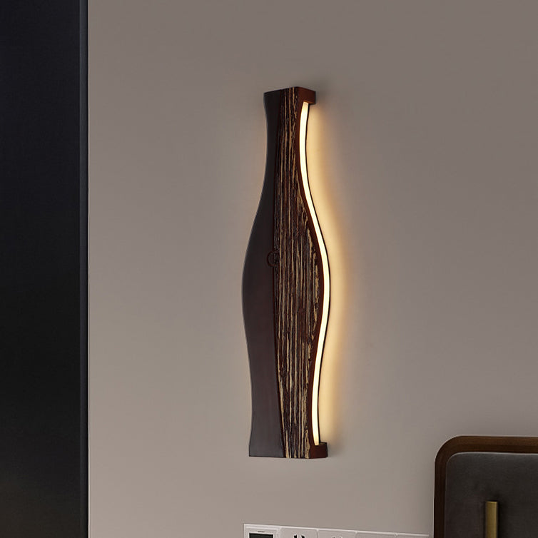 Applique murale à LED en forme de vase japonais traditionnel en bois, aluminium et silicone pour salon 
