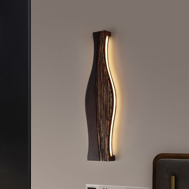 Applique murale à LED en forme de vase japonais traditionnel en bois, aluminium et silicone pour salon 