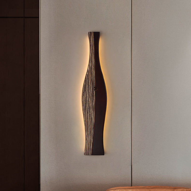 Applique murale à LED en forme de vase japonais traditionnel en bois, aluminium et silicone pour salon 
