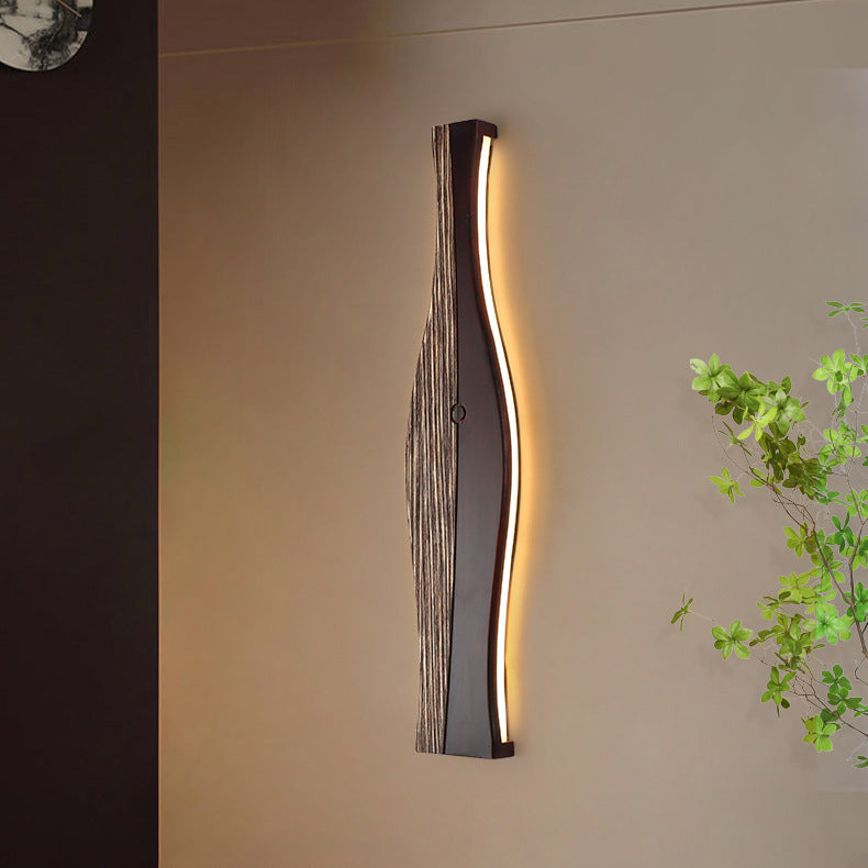 Applique murale à LED en forme de vase japonais traditionnel en bois, aluminium et silicone pour salon 