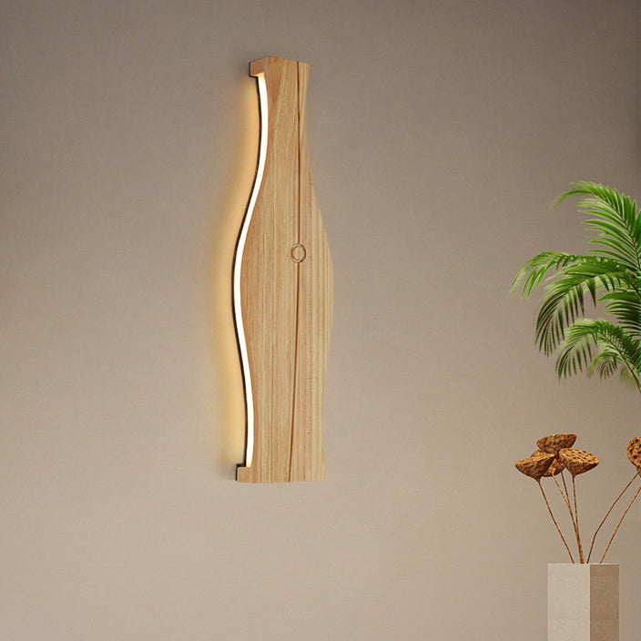 Applique murale à LED en forme de vase japonais traditionnel en bois, aluminium et silicone pour salon 