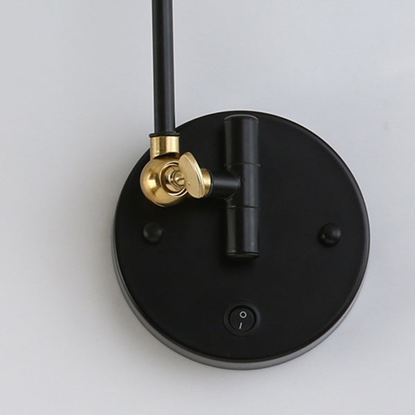 Zeitgenössische Retro Einziehbare Lange Stange Runde Hornform Eisen 1-Licht Wandleuchte Für Schlafzimmer 