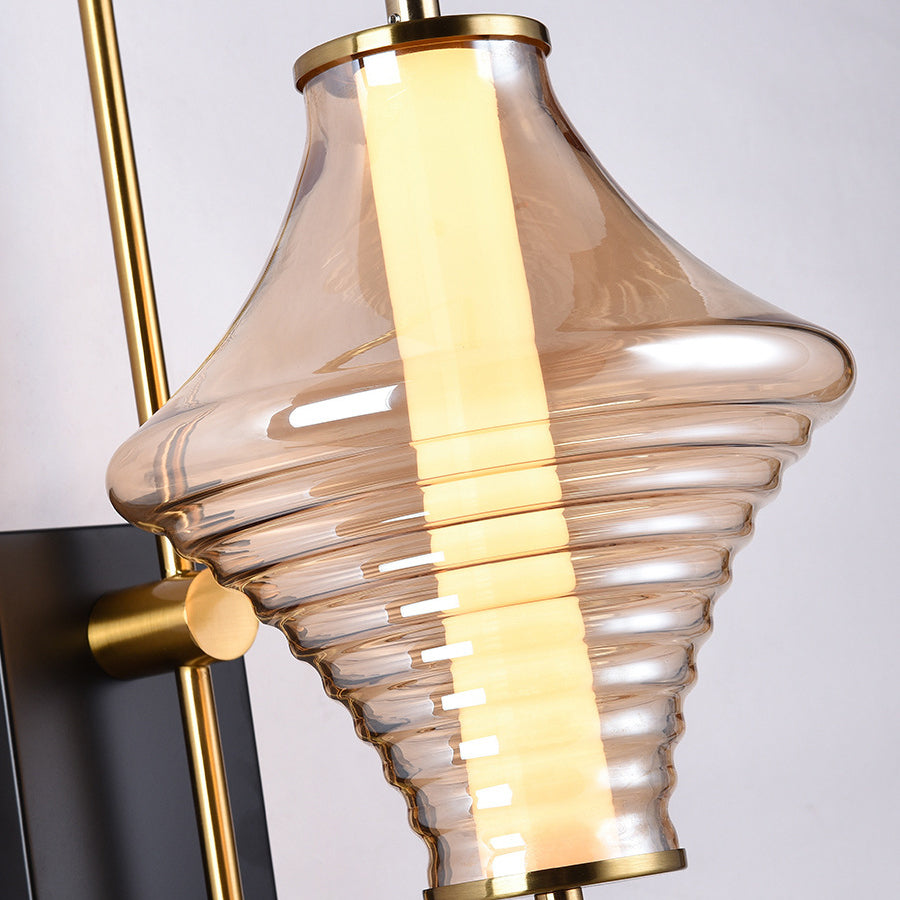 Contemporary Nordic Long Gyro Shape Glass Shade Iron Frame LED Wall Sconce Lamp For Living Room