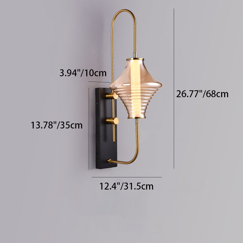 Contemporary Nordic Long Gyro Shape Glass Shade Iron Frame LED Wall Sconce Lamp For Living Room