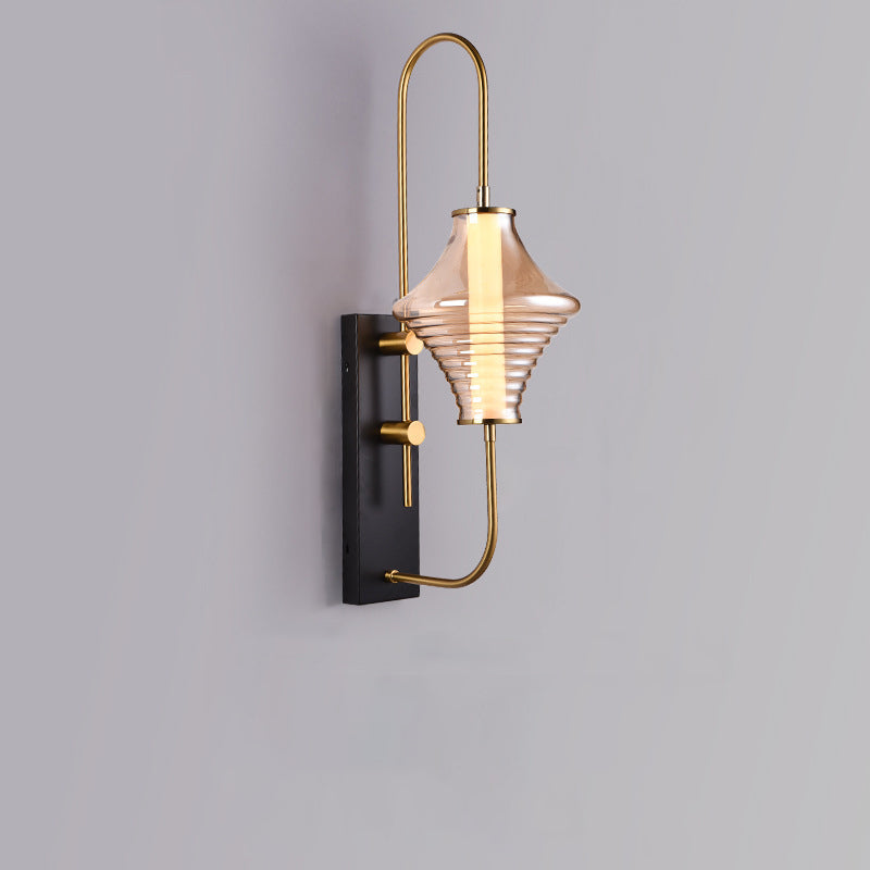 Contemporary Nordic Long Gyro Shape Glass Shade Iron Frame LED Wall Sconce Lamp For Living Room