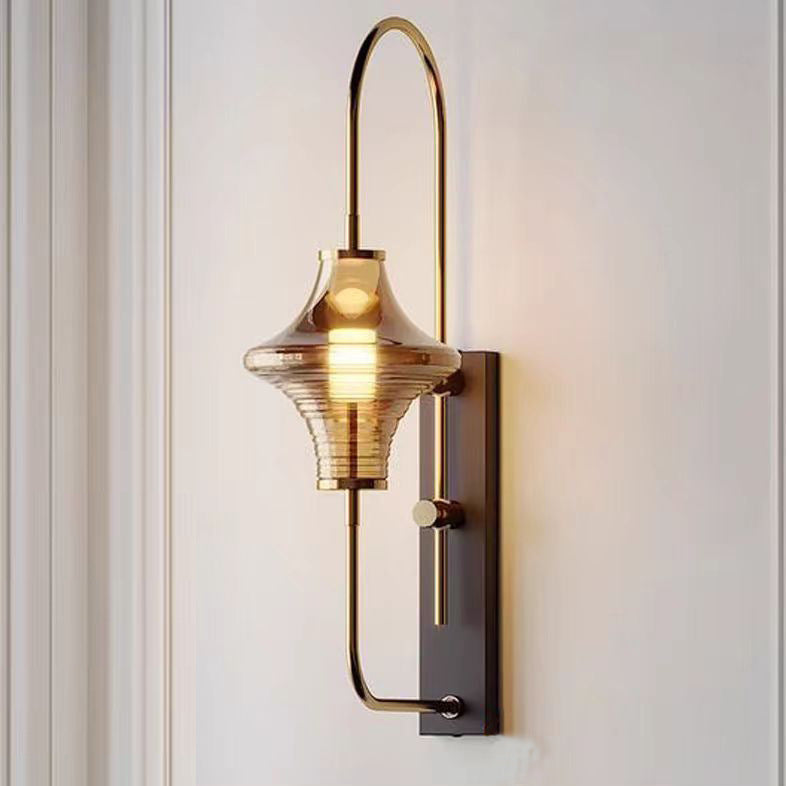 Contemporary Nordic Long Gyro Shape Glass Shade Iron Frame LED Wall Sconce Lamp For Living Room