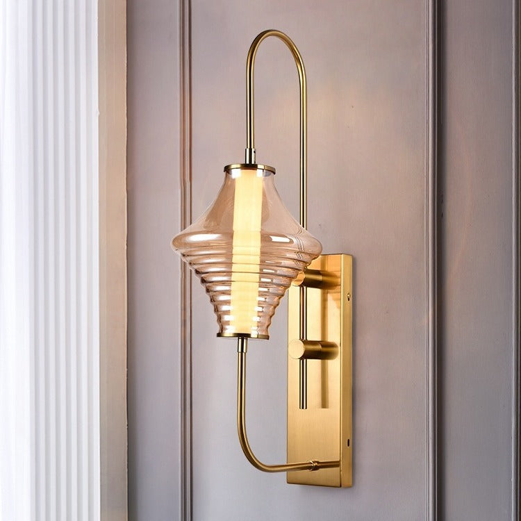 Contemporary Nordic Long Gyro Shape Glass Shade Iron Frame LED Wall Sconce Lamp For Living Room