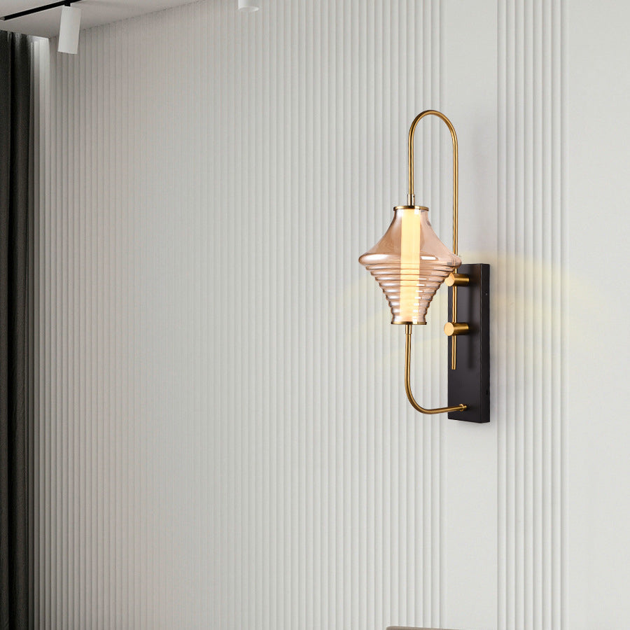 Contemporary Nordic Long Gyro Shape Glass Shade Iron Frame LED Wall Sconce Lamp For Living Room