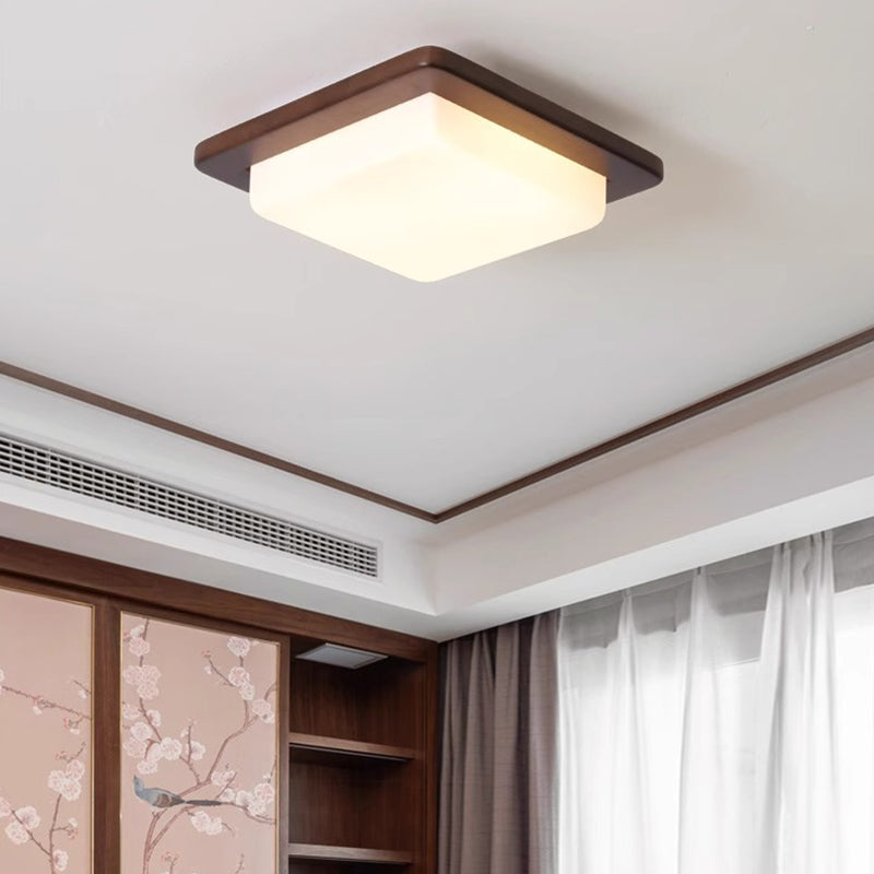 Traditionelle chinesische quadratische Deckenleuchte aus massivem Holz mit Acrylschirm und LED für das Schlafzimmer 