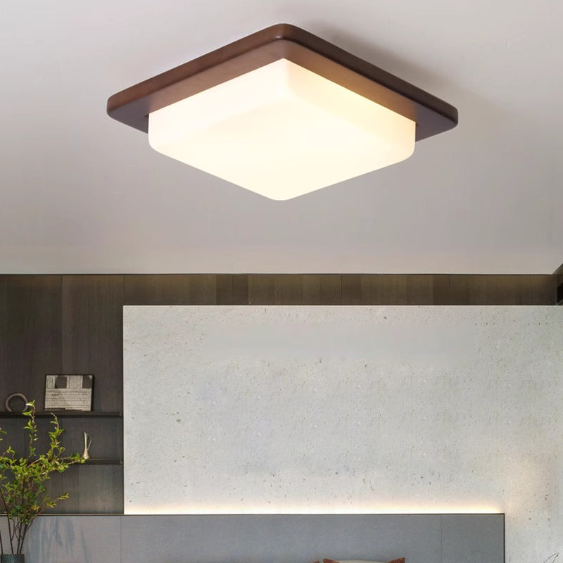 Traditionelle chinesische quadratische Deckenleuchte aus massivem Holz mit Acrylschirm und LED für das Schlafzimmer 
