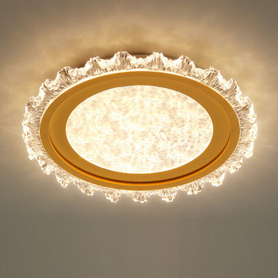 Modern Luxury Round Pattern Lace Iron Acrylic LED Flush Mount Ceiling Light For Living Room