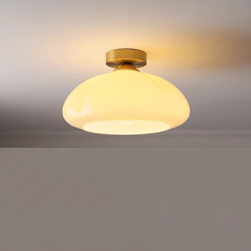 Zeitgenössische nordische Kürbisform Eisen Glas 1-Licht Semi-Flush Mount Deckenleuchte für Wohnzimmer 