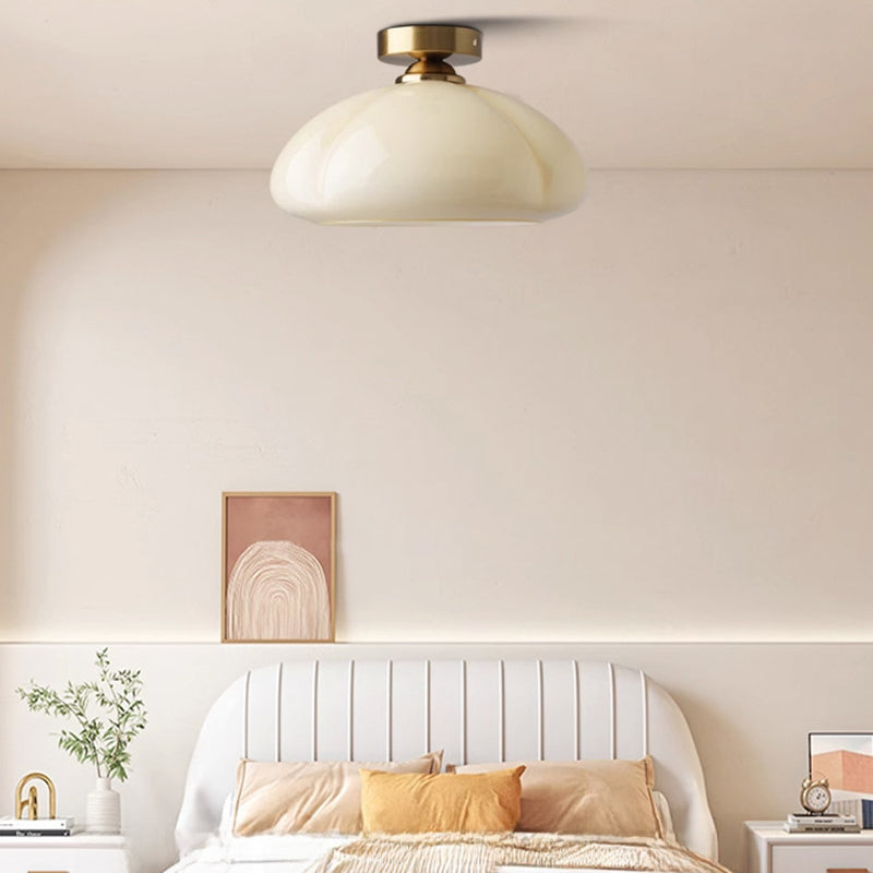 Zeitgenössische nordische Kürbisform Eisen Glas 1-Licht Semi-Flush Mount Deckenleuchte für Wohnzimmer 