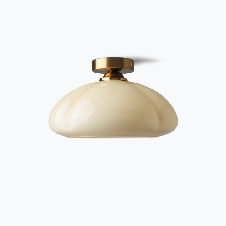 Zeitgenössische nordische Kürbisform Eisen Glas 1-Licht Semi-Flush Mount Deckenleuchte für Wohnzimmer 
