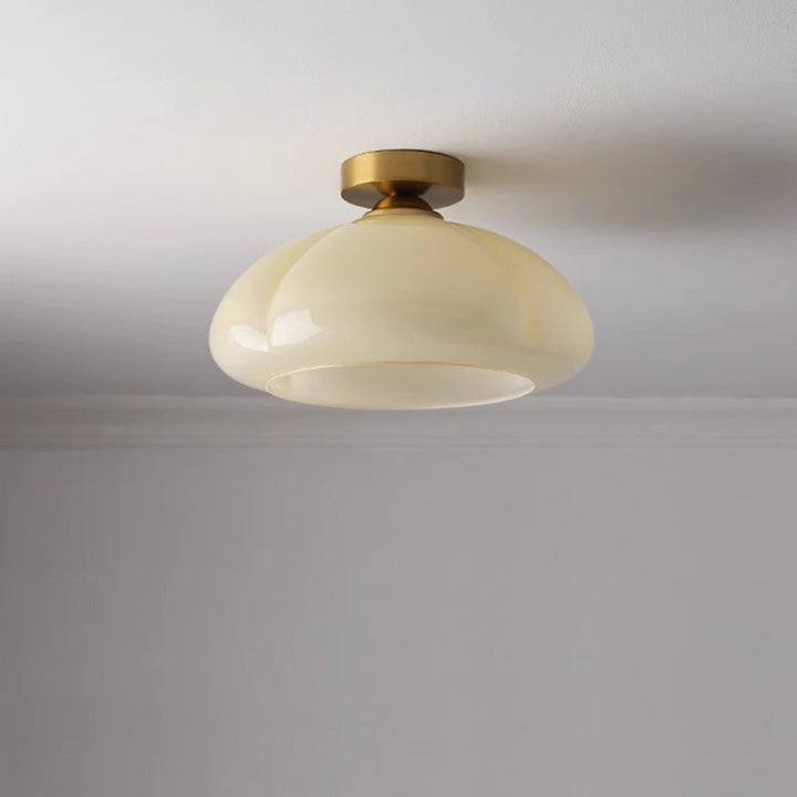 Zeitgenössische nordische Kürbisform Eisen Glas 1-Licht Semi-Flush Mount Deckenleuchte für Wohnzimmer 