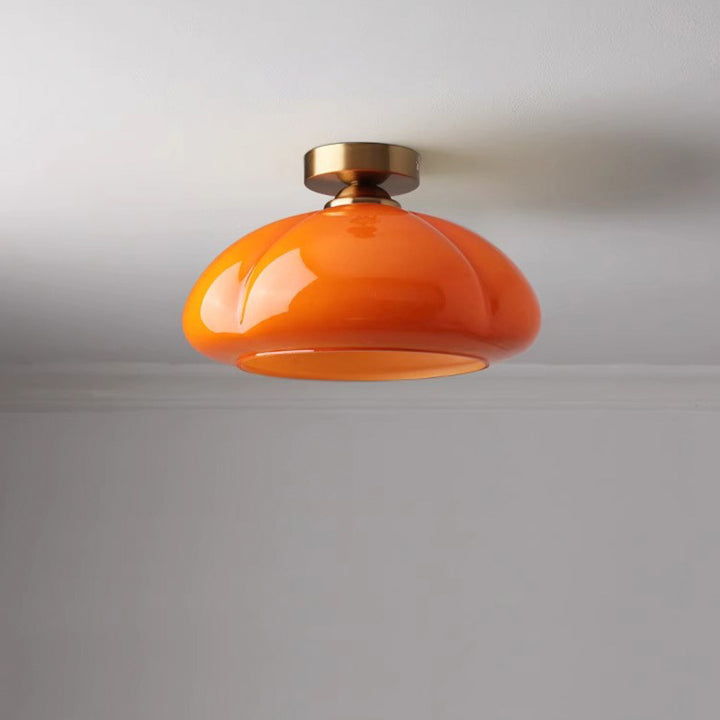 Zeitgenössische nordische Kürbisform Eisen Glas 1-Licht Semi-Flush Mount Deckenleuchte für Wohnzimmer 