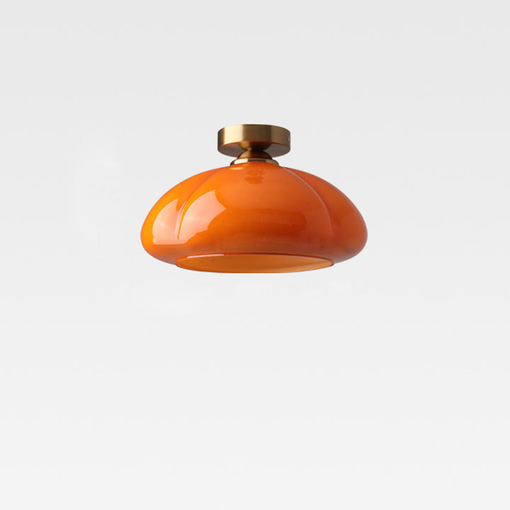 Zeitgenössische nordische Kürbisform Eisen Glas 1-Licht Semi-Flush Mount Deckenleuchte für Wohnzimmer 