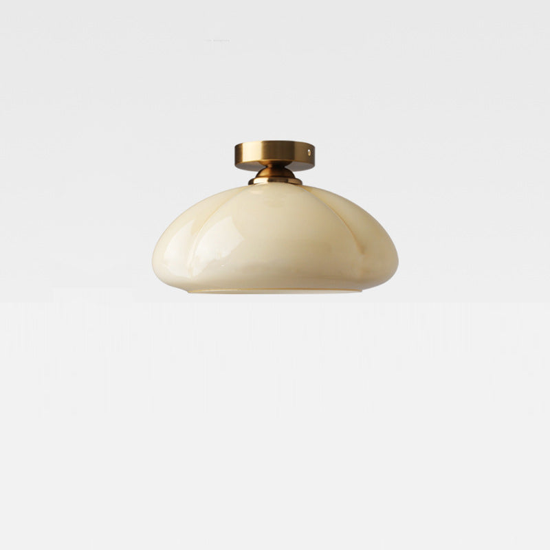 Zeitgenössische nordische Kürbisform Eisen Glas 1-Licht Semi-Flush Mount Deckenleuchte für Wohnzimmer 
