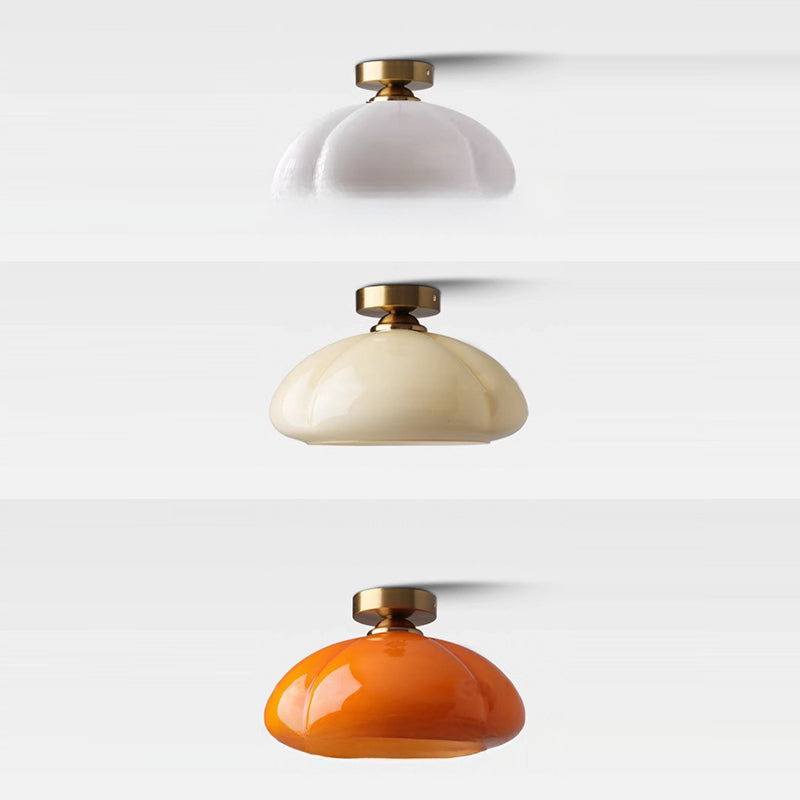 Zeitgenössische nordische Kürbisform Eisen Glas 1-Licht Semi-Flush Mount Deckenleuchte für Wohnzimmer 