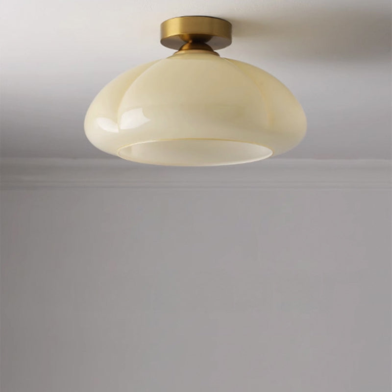 Zeitgenössische nordische Kürbisform Eisen Glas 1-Licht Semi-Flush Mount Deckenleuchte für Wohnzimmer 