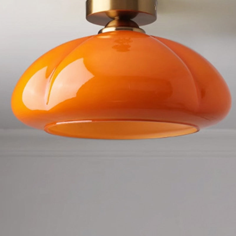 Zeitgenössische nordische Kürbisform Eisen Glas 1-Licht Semi-Flush Mount Deckenleuchte für Wohnzimmer 