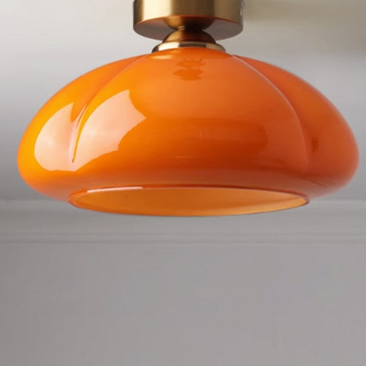 Zeitgenössische nordische Kürbisform Eisen Glas 1-Licht Semi-Flush Mount Deckenleuchte für Wohnzimmer 